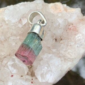 NATURAL WATERMELON TOURMALINE 925 STERLING SILVER PENDANT